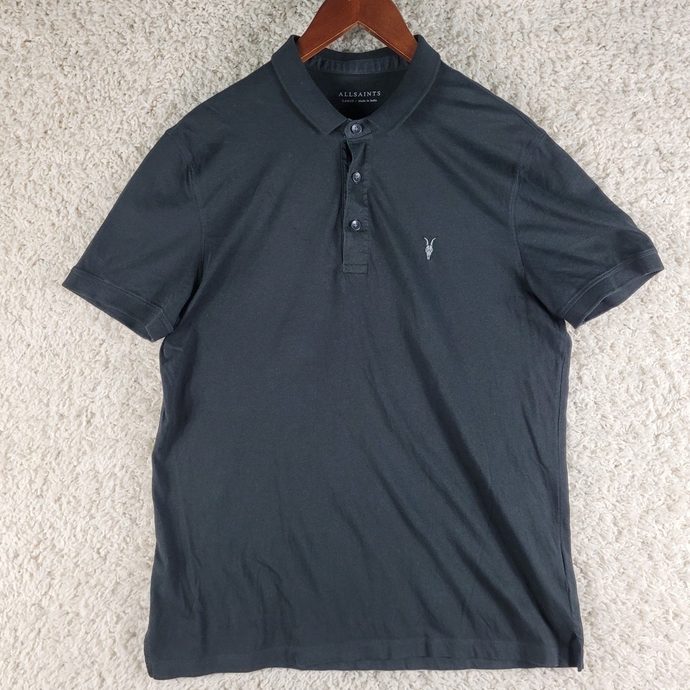 All Saints Vidal Polo Mens Large Black Excellent Organic Cotton Ramskull MD195S